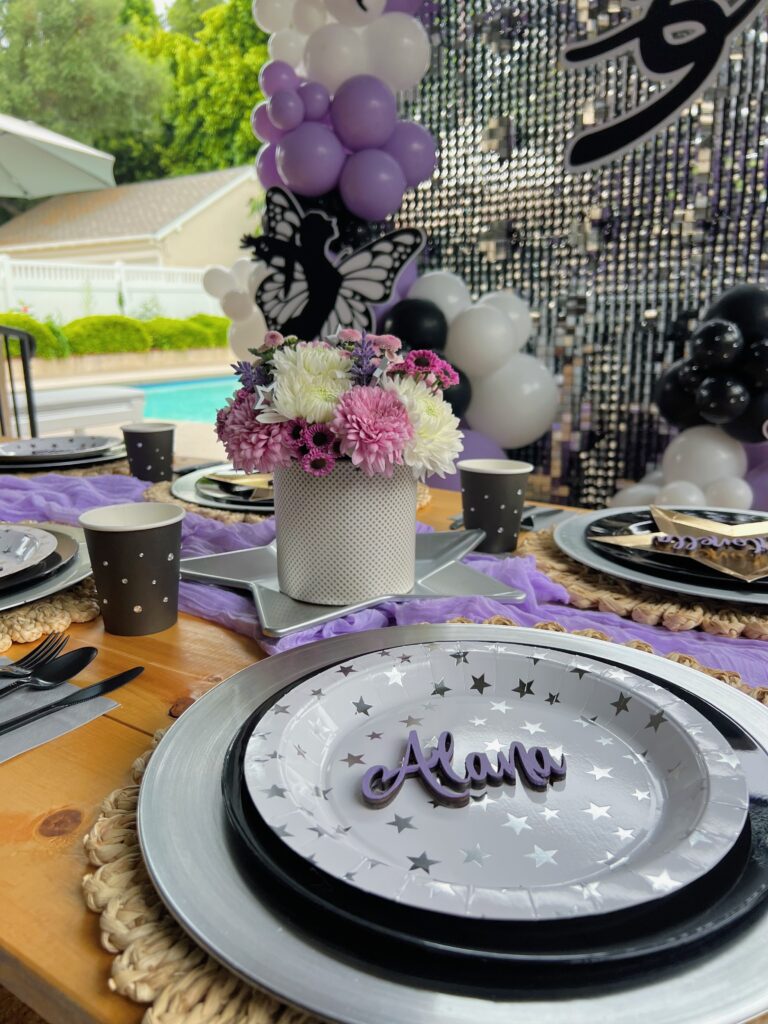 gymnastics party ideas and decor backdrop and balloons end of the season party centerpiece and plates diy