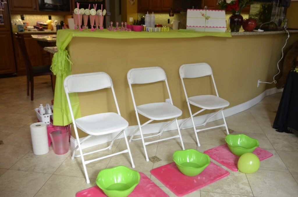 kids spa party setup
